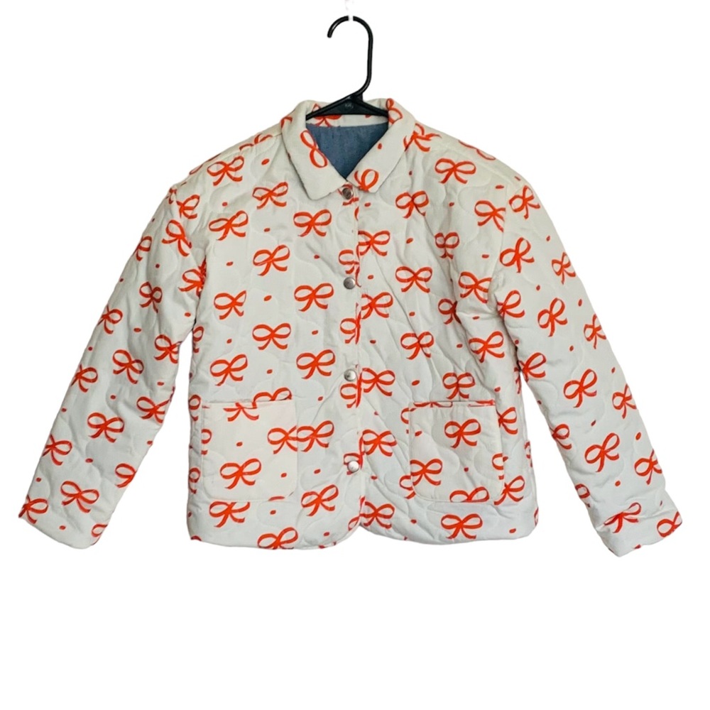 Maison Me Kids White and Red Bow Print  Reversible Jacket